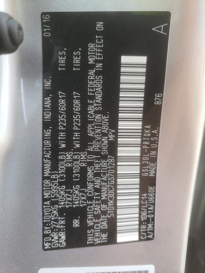 Photo 10 from auction – 2016 TOYOTA SIENNA XLE with VIN 5TDYK3DC7GS701287
