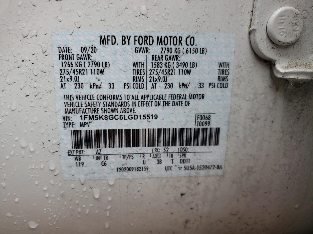 Photo 10 from auction – 2020 FORD EXPLORER S with VIN 1FM5K8GC6LGD15519
