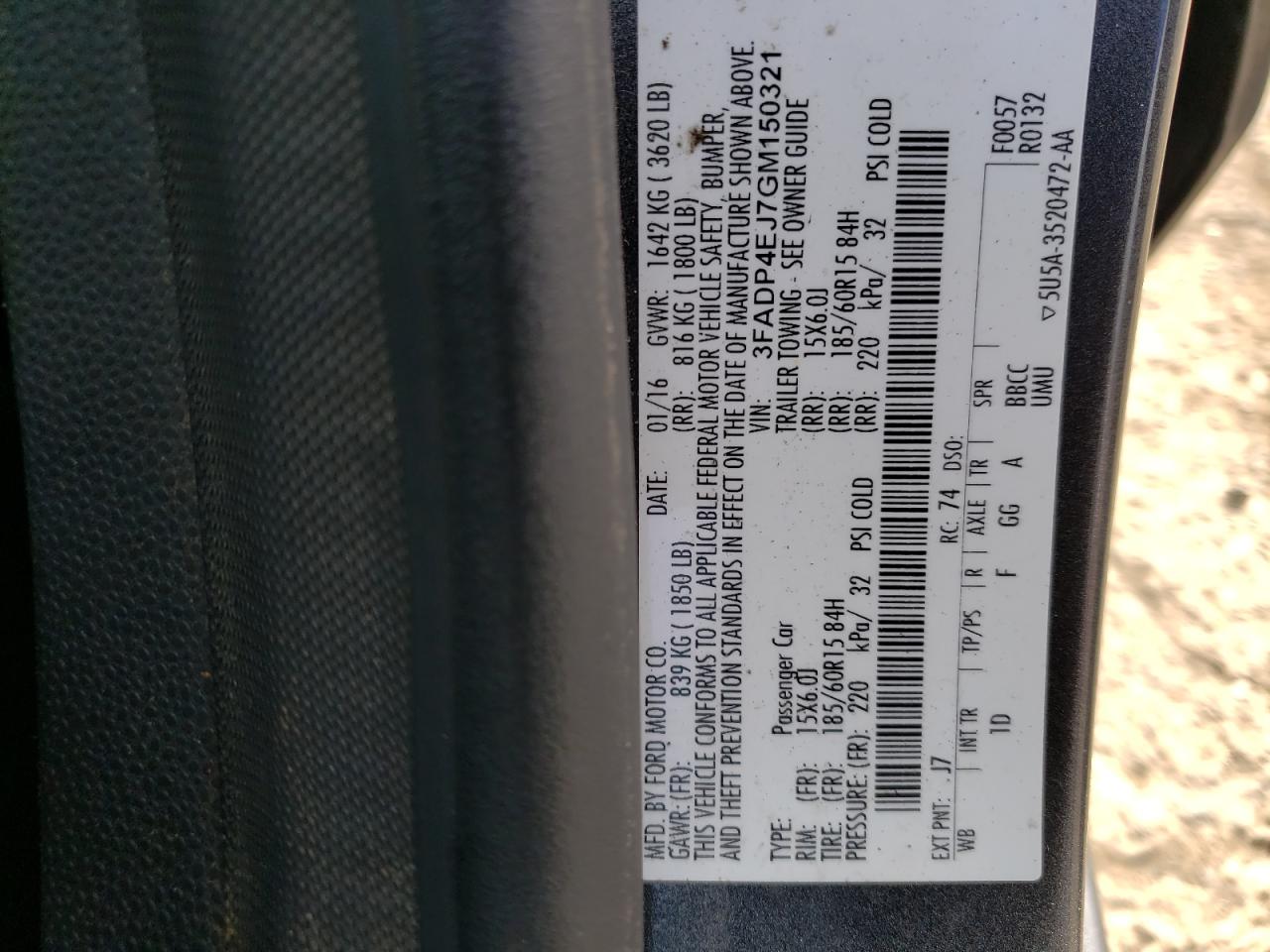 Photo 10 from auction – 2016 FORD FIESTA with VIN 3FADP4EJ7GM150321
