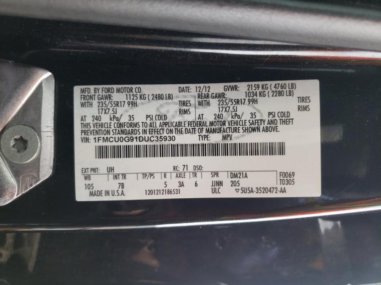 Фото 10 с аукциона – 2013 FORD ESCAPE SE с VIN 1FMCU0G91DUC35930