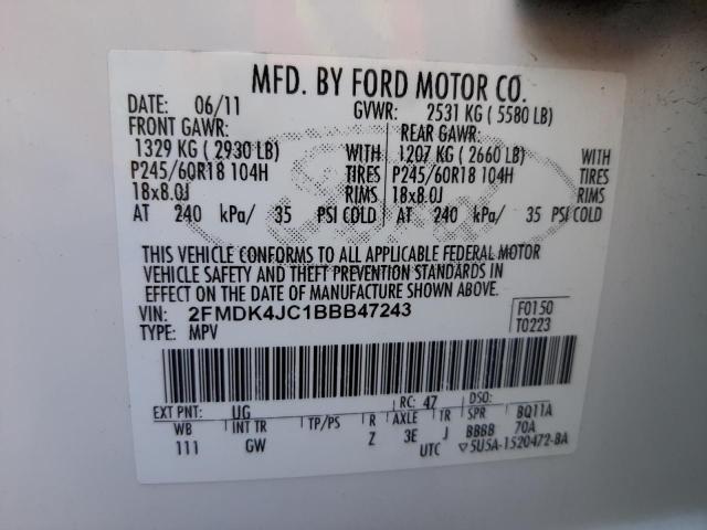 Photo 10 from auction – 2011 FORD EDGE SEL with VIN 2FMDK4JC1BBB47243