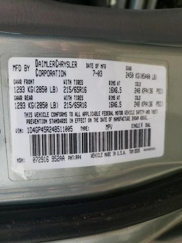 Photo 10 from auction – 2004 DODGE CARAVAN SX with VIN 1D4GP45R24B511005