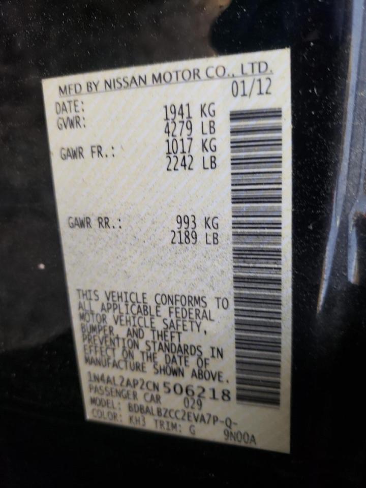 Photo 10 from auction – 2012 NISSAN ALTIMA BAS with VIN 1N4AL2AP2CN506218