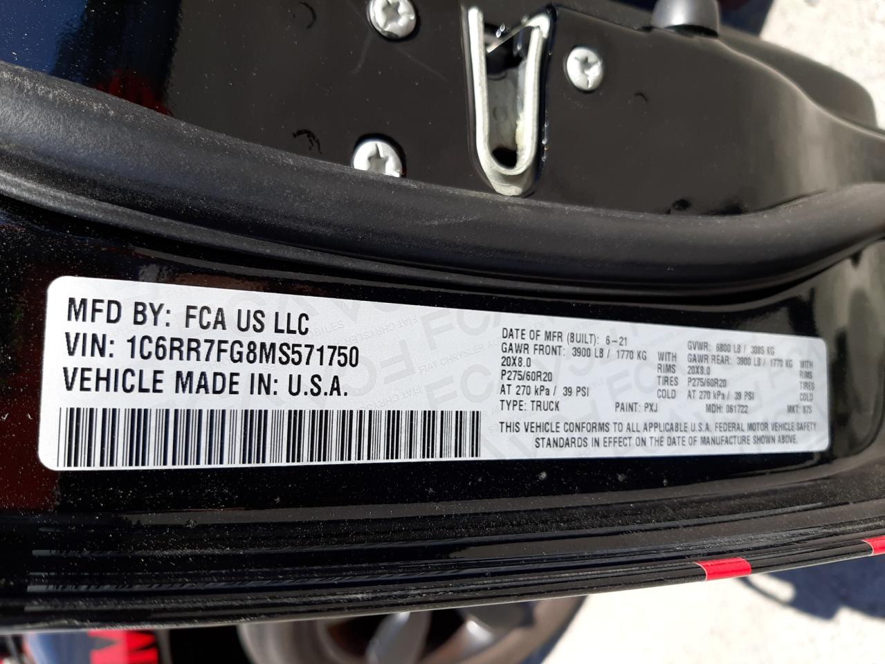 Photo 10 from auction – 2021 RAM 1500 CLASS with VIN 1C6RR7FG8MS571750