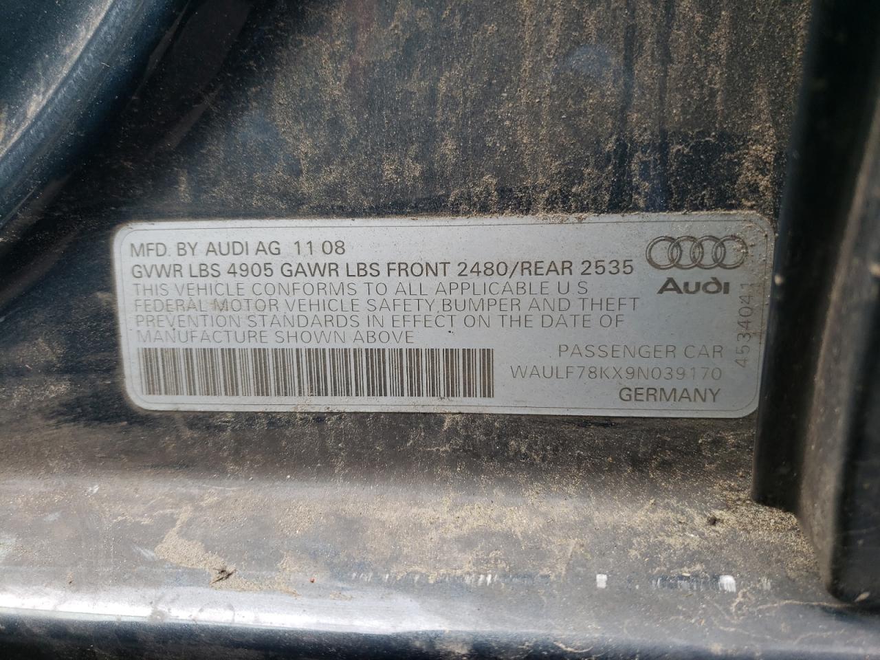 Photo 10 from auction – 2009 AUDI A4 2.0T QU with VIN WAULF78KX9N039170