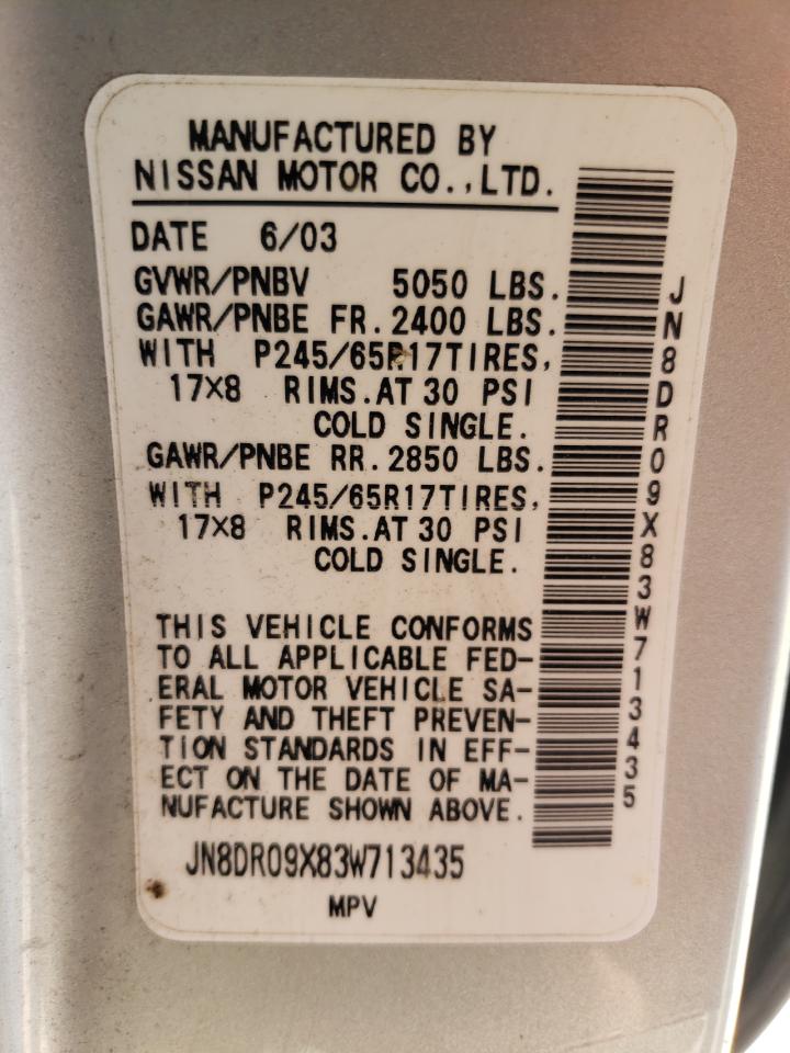 Photo 10 from auction – 2003 NISSAN PATHFINDER with VIN JN8DR09X83W713435