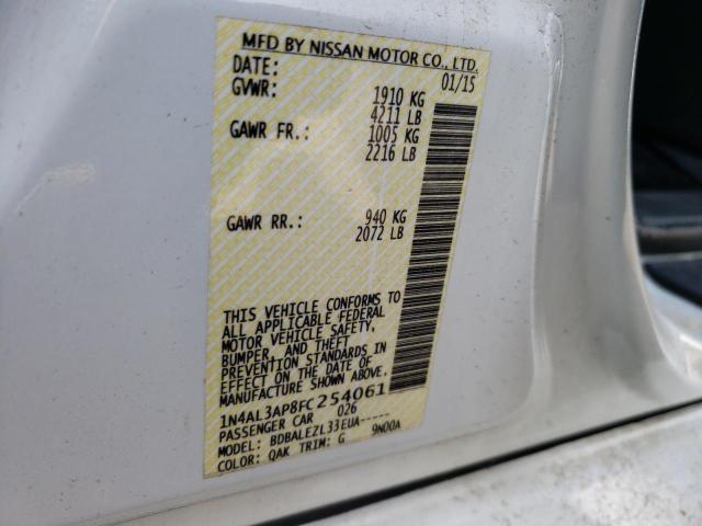 Photo 10 from auction – 2015 NISSAN ALTIMA 2.5 with VIN 1N4AL3AP8FC254061