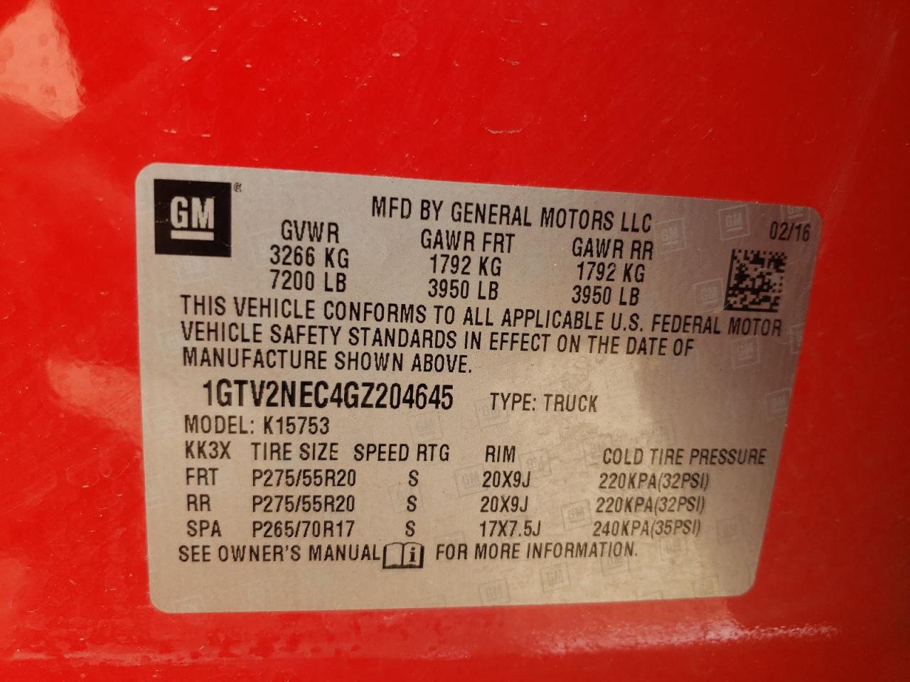 Photo 10 from auction – 2016 GMC SIERRA K15 with VIN 1GTV2NEC4GZ204645