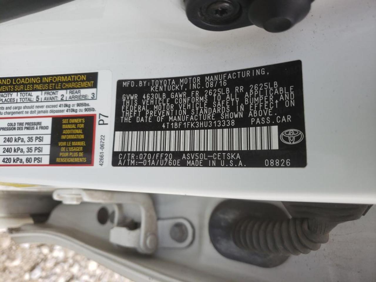 Photo 10 from auction – 2017 TOYOTA CAMRY LE with VIN 4T1BF1FK3HU313338