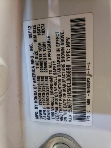 Photo 10 from auction – 2012 HONDA CROSSTOUR with VIN 5J6TF1H59CL006698
