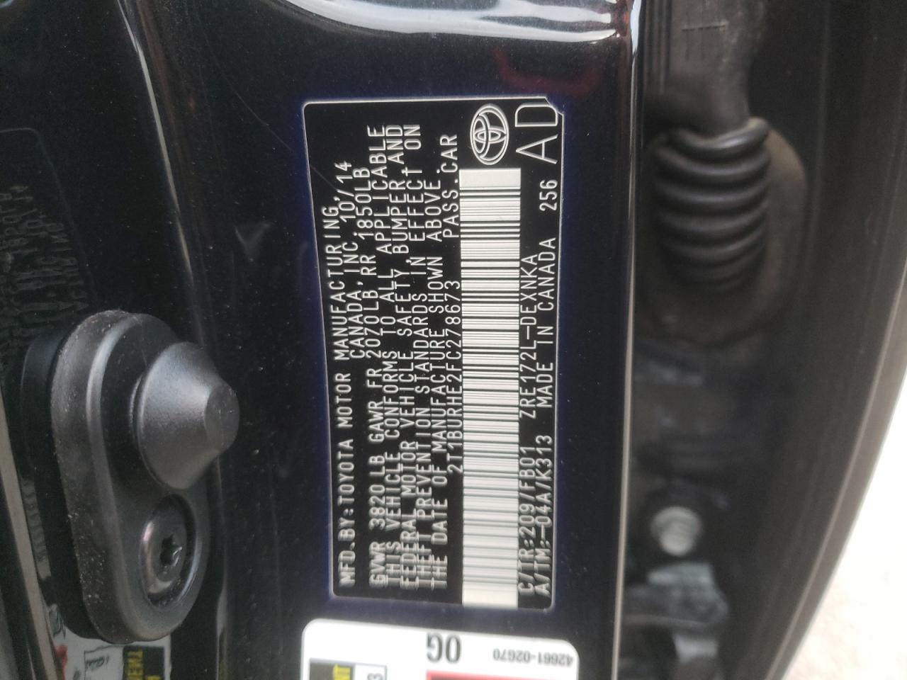 Zdjęcie 10 z aukcji – 2015 TOYOTA COROLLA L z VIN 2T1BURHE2FC278673