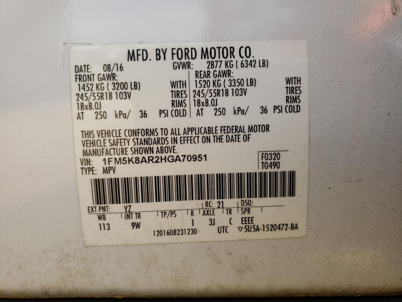 Photo 10 from auction – 2017 FORD EXPLORER P with VIN 1FM5K8AR2HGA70951