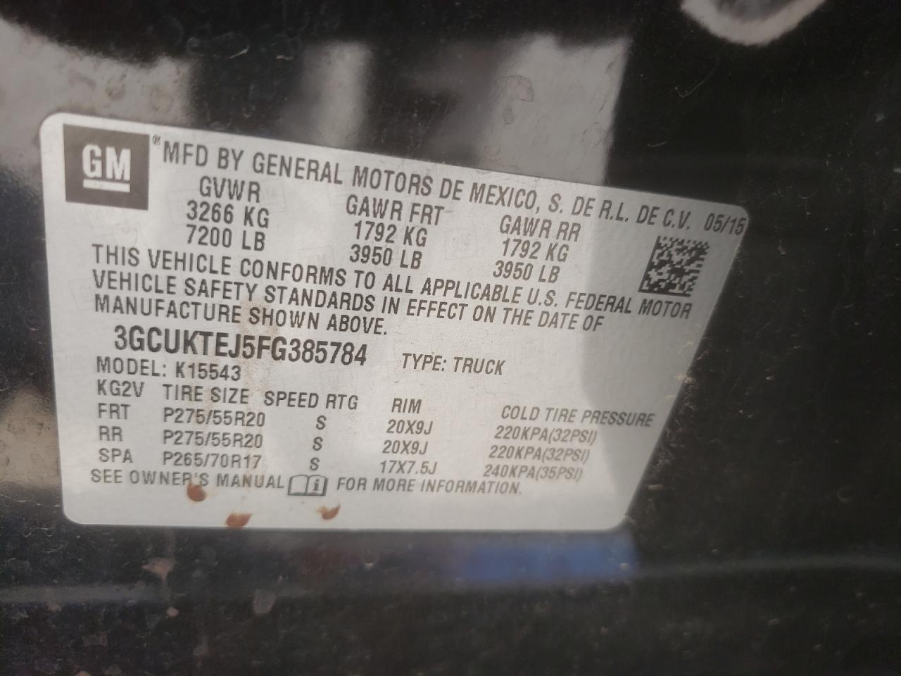Photo 10 from auction – 2015 CHEVROLET SILVERADO with VIN 3GCUKTEJ5FG385784
