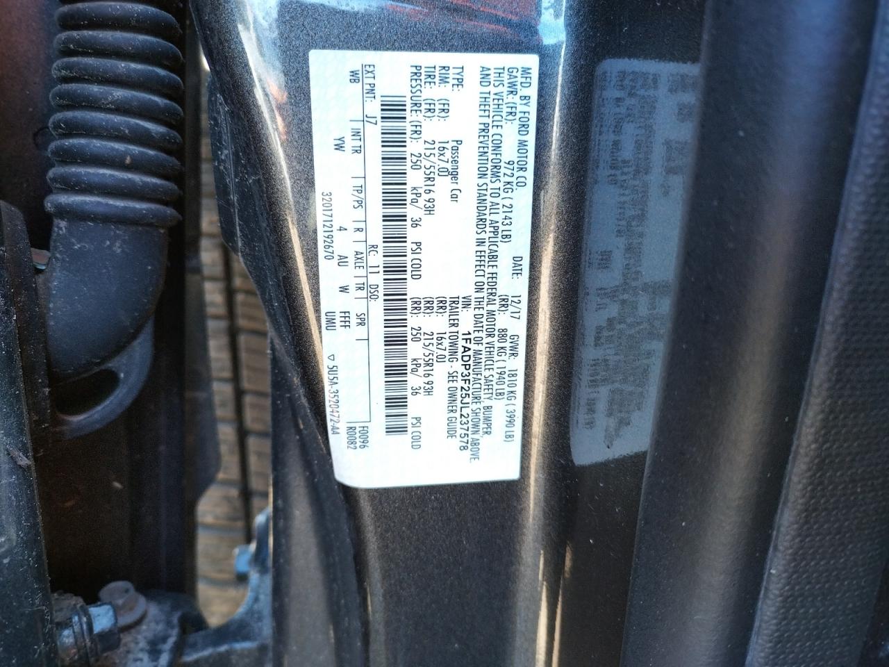 Photo 10 from auction – 2018 FORD FOCUS SE with VIN 1FADP3F25JL237578