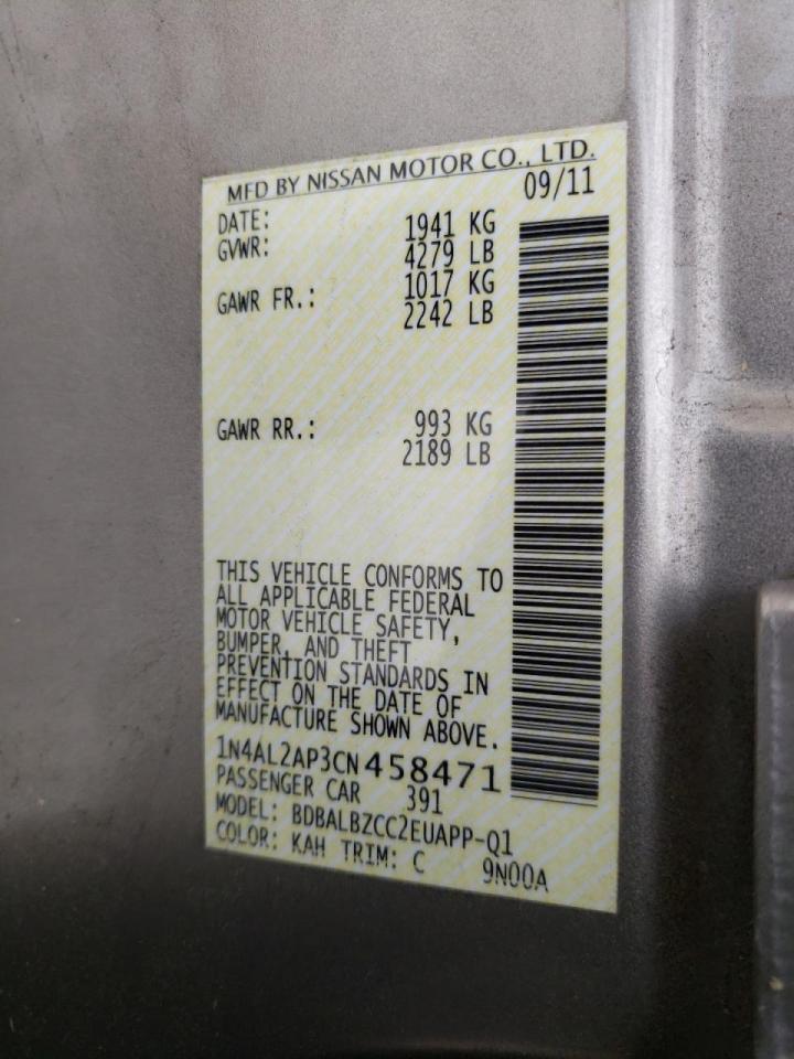Photo 10 from auction – 2012 NISSAN ALTIMA BAS with VIN 1N4AL2AP3CN458471