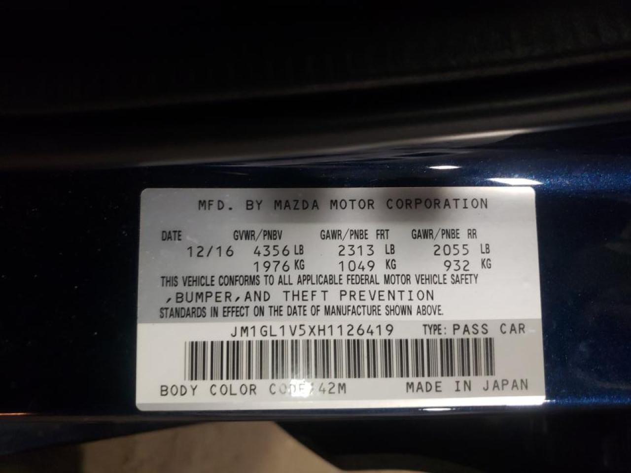 Photo 10 from auction – 2017 MAZDA 6 with VIN JM1GL1V5XH1126419