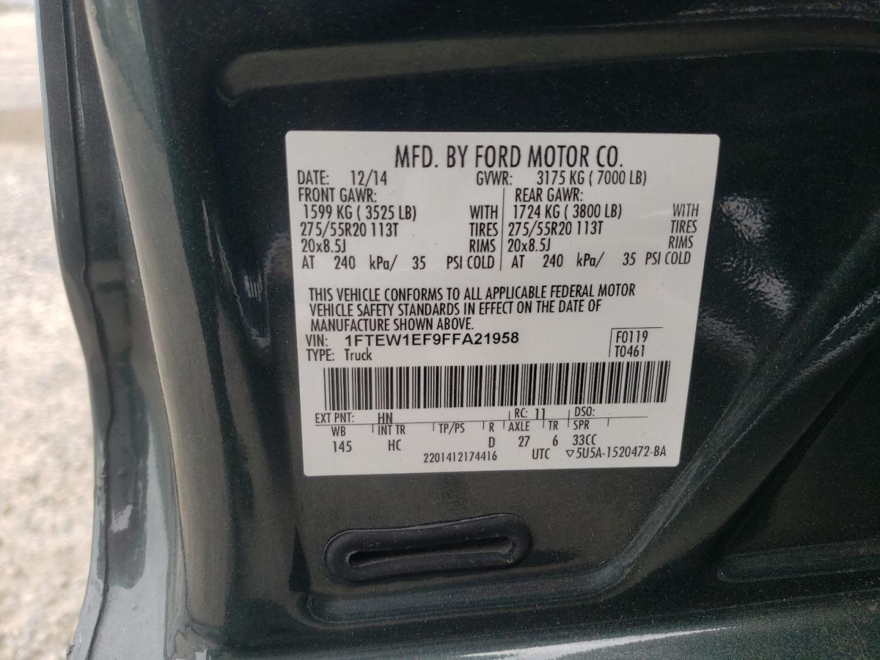Photo 10 from auction – 2015 FORD F150 SUPER with VIN 1FTEW1EF9FFA21958