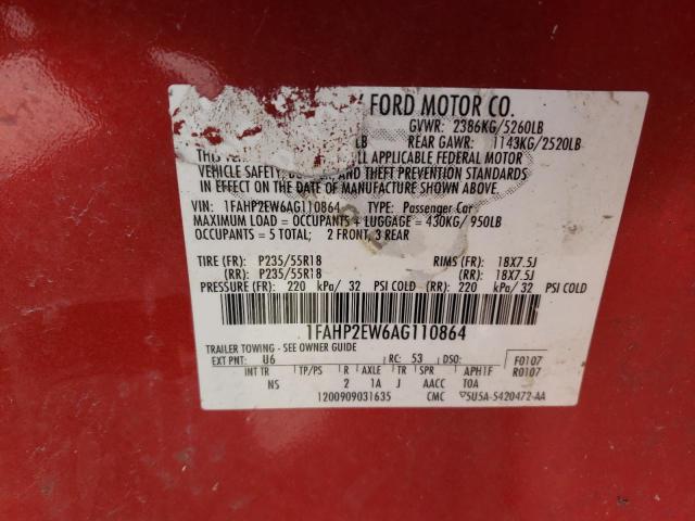 Photo 10 from auction – 2010 FORD TAURUS SEL with VIN 1FAHP2EW6AG110864