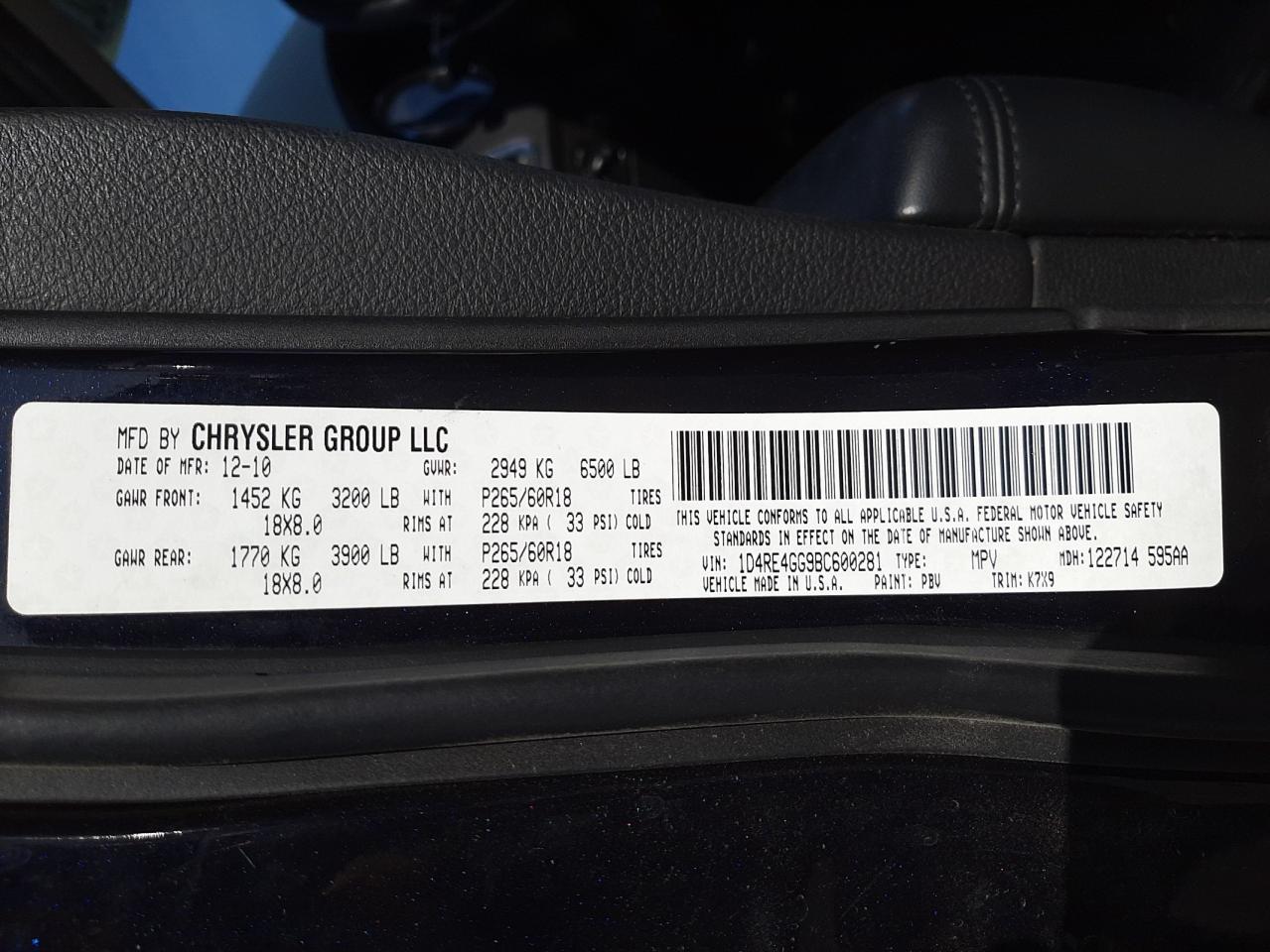 Photo 10 from auction – 2011 DODGE DURANGO CR with VIN 1D4RE4GG9BC600281
