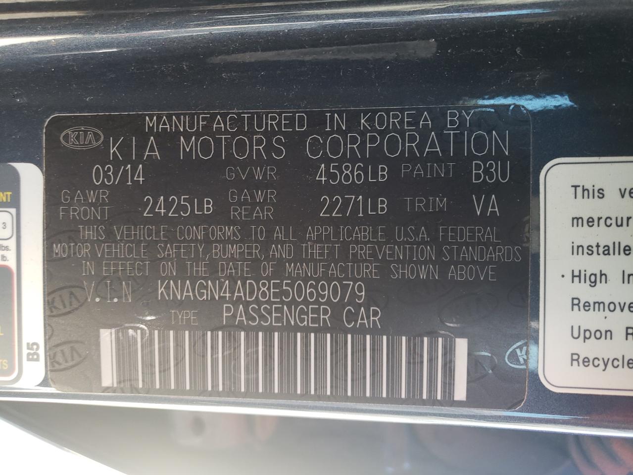 Photo 10 from auction – 2014 KIA OPTIMA HYB with VIN KNAGN4AD8E5069079