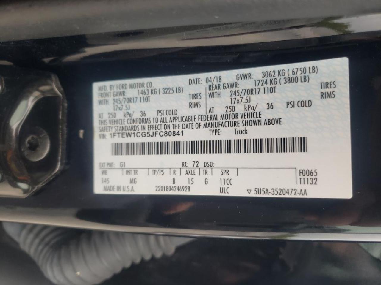 Photo 10 from auction – 2018 FORD F150 SUPER with VIN 1FTEW1CG5JFC80841