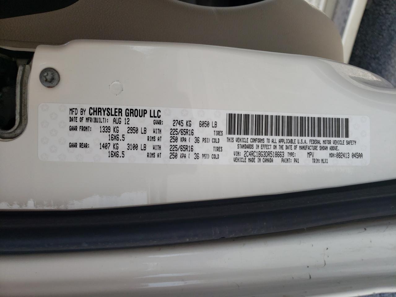 Photo 10 from auction – 2013 CHRYSLER TOWN & COU with VIN 2C4RC1BG3DR518663