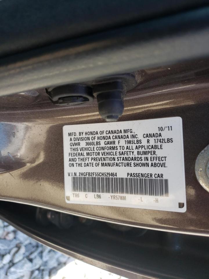 Photo 10 from auction – 2012 HONDA CIVIC LX with VIN 2HGFB2F55CH529464