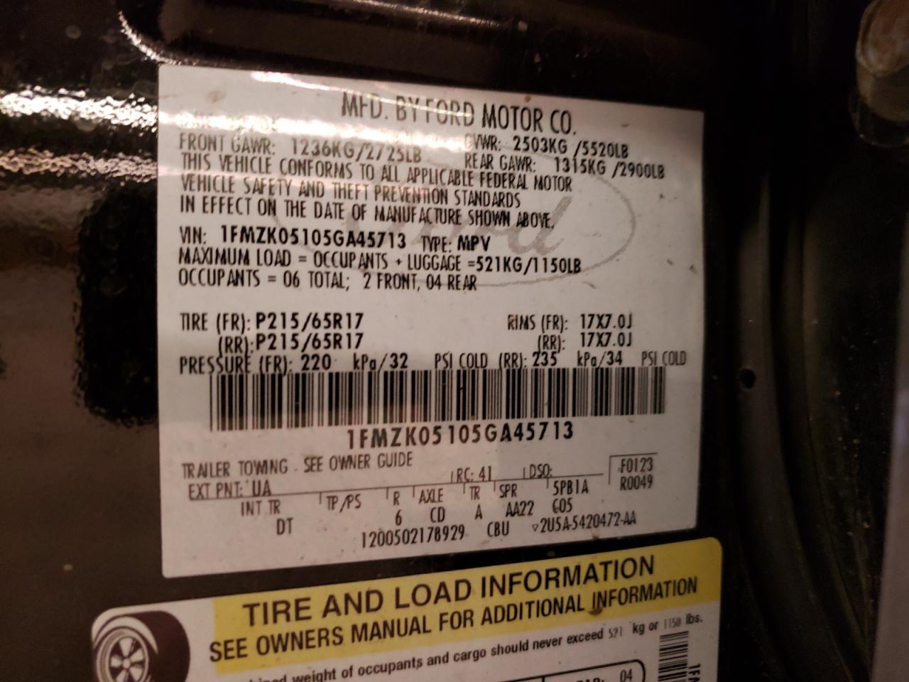 Photo 10 from auction – 2005 FORD FREESTYLE with VIN 1FMZK05105GA45713
