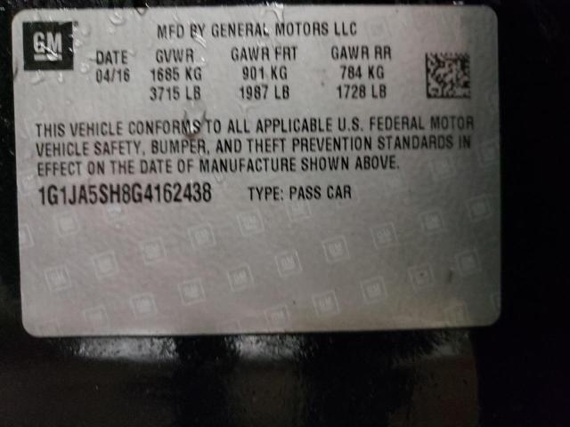 Photo 10 from auction – 2016 CHEVROLET SONIC LS with VIN 1G1JA5SH8G4162438