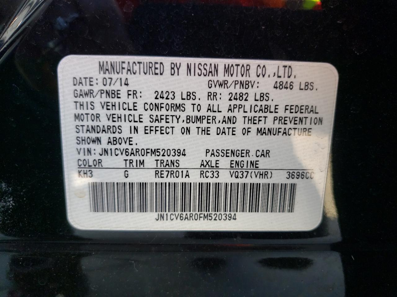 Photo 10 from auction – 2015 INFINITI Q40 with VIN JN1CV6AR0FM520394