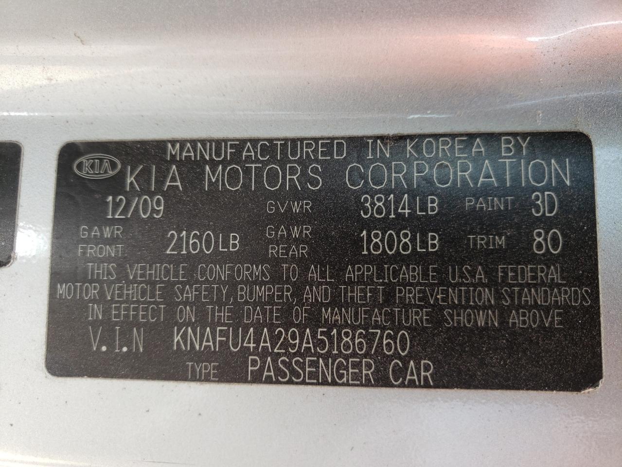 Photo 10 from auction – 2010 KIA FORTE EX with VIN KNAFU4A29A5186760