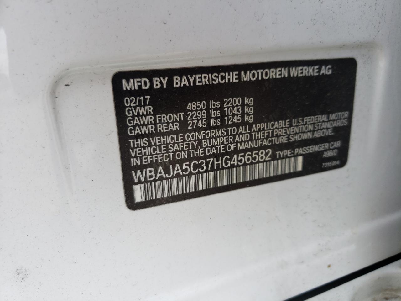 Photo 10 from auction – 2017 BMW 530 I with VIN WBAJA5C37HG456582