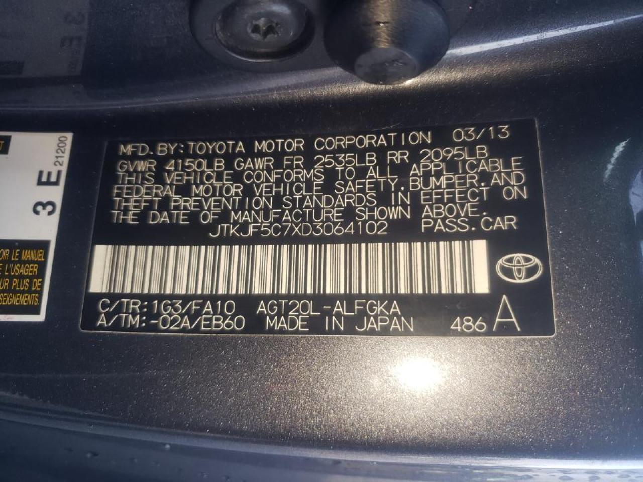 Photo 10 from auction – 2013 TOYOTA SCION TC with VIN JTKJF5C7XD3064102