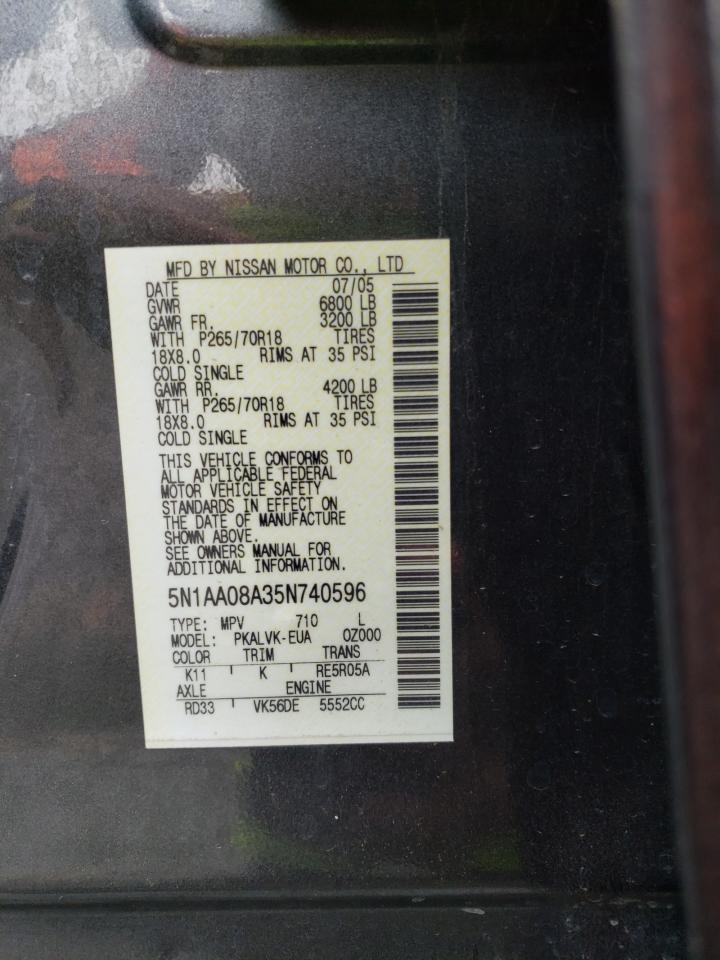 Photo 10 from auction – 2005 NISSAN ARMADA SE with VIN 5N1AA08A35N740596