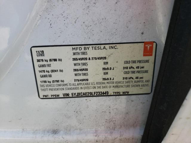 Photo 10 from auction – 2020 TESLA MODEL X with VIN 5YJXCAE29LF233449