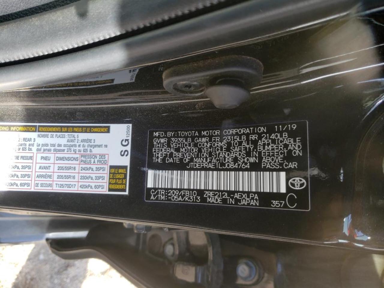 Photo 10 from auction – 2020 TOYOTA COROLLA LE with VIN JTDEPRAE1LJ084764