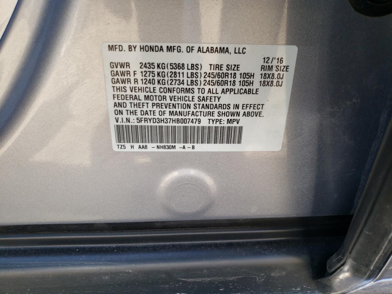 Photo 10 from auction – 2017 ACURA MDX with VIN 5FRYD3H37HB007479