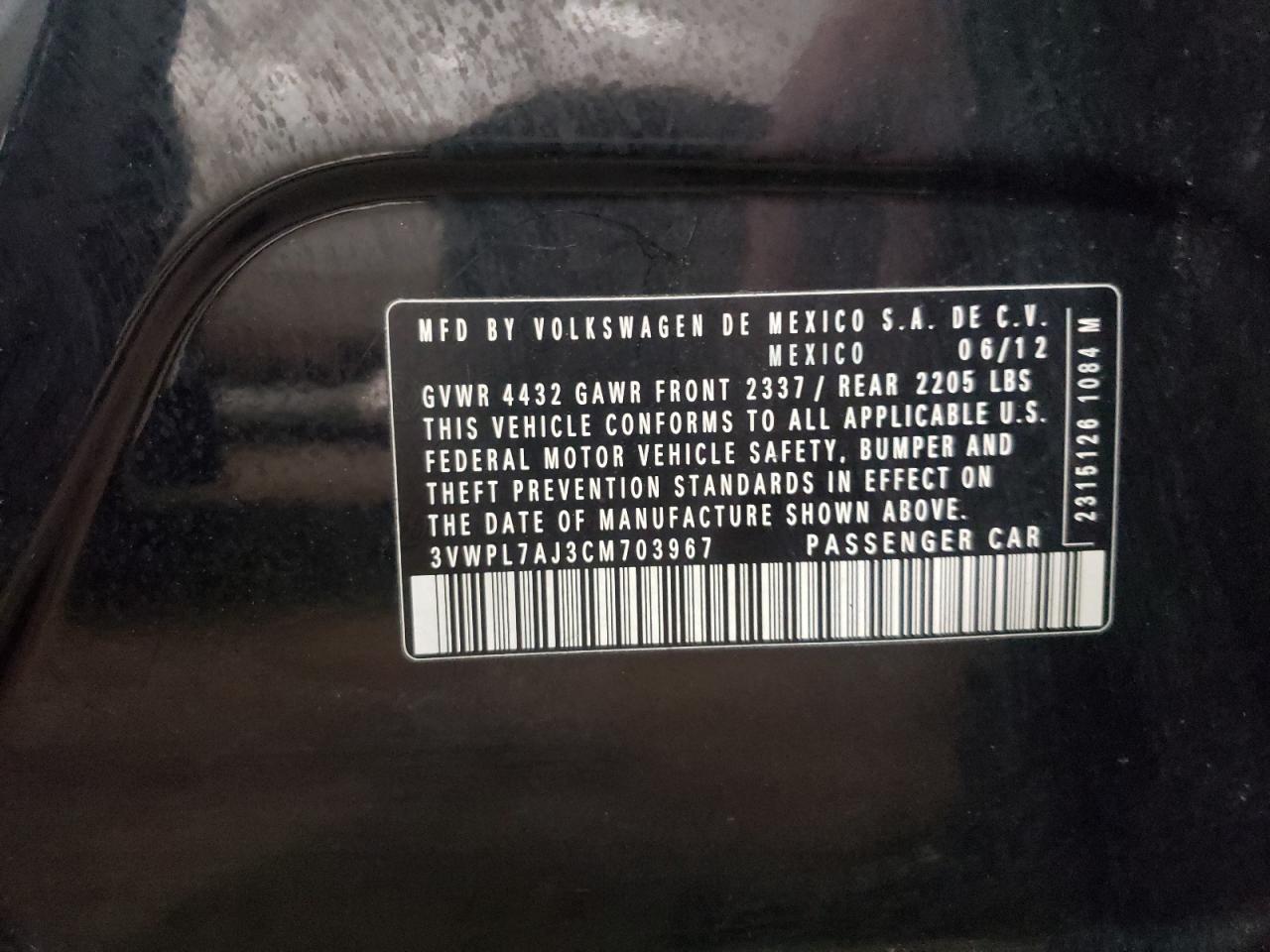 Photo 10 from auction – 2012 VOLKSWAGEN JETTA TDI with VIN 3VWPL7AJ3CM703967