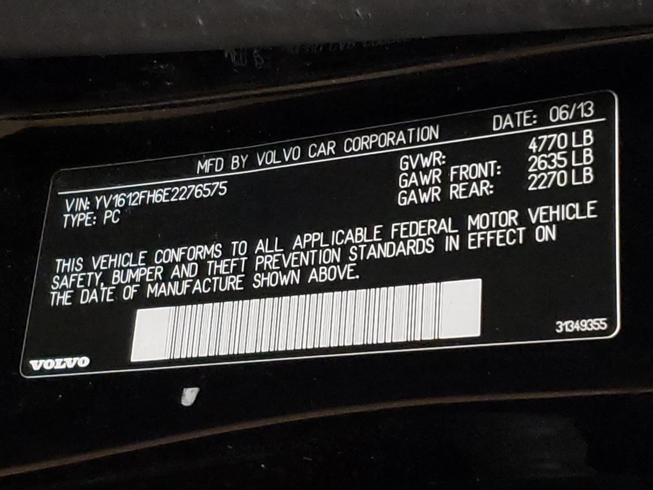 Photo 10 from auction – 2014 VOLVO S60 T5 with VIN YV1612FH6E2276575
