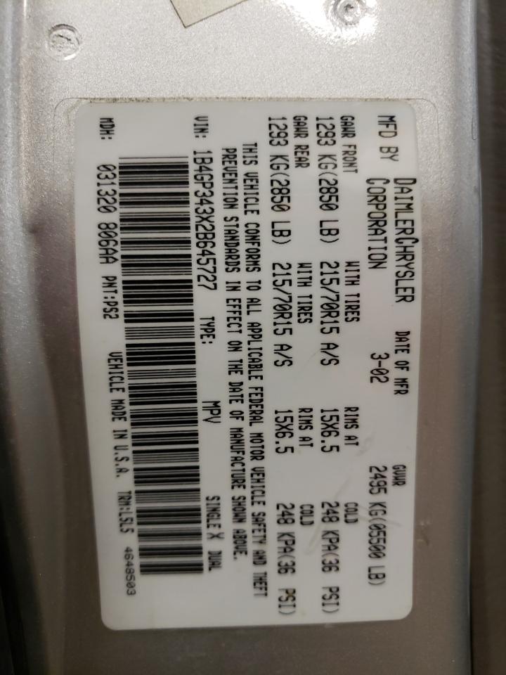 Photo 10 from auction – 2002 DODGE GRAND CARA with VIN 1B4GP343X2B645727