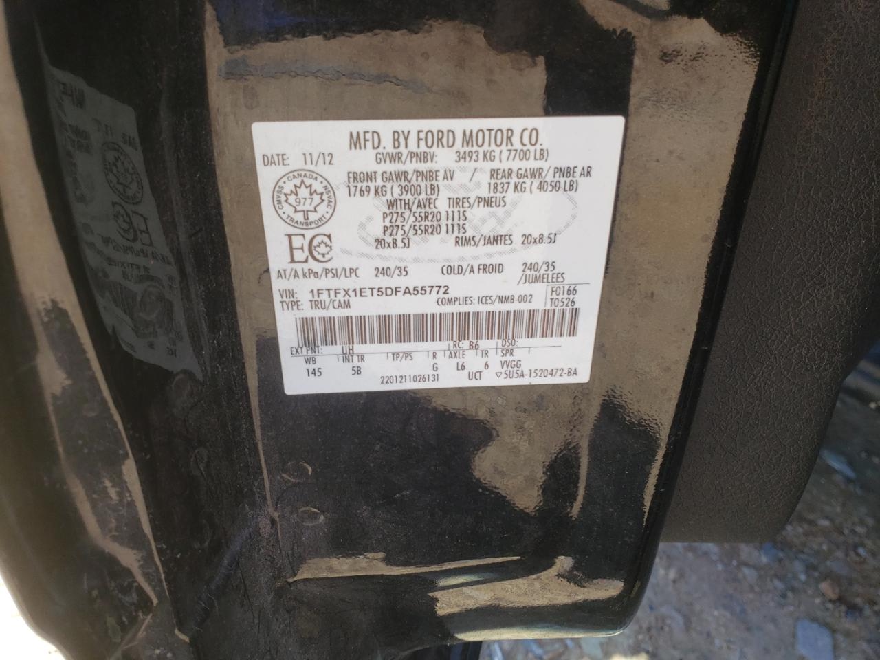 Photo 10 from auction – 2013 FORD F150 SUPER with VIN 1FTFX1ET5DFA55772