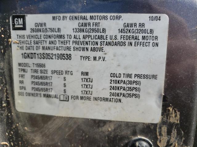 Photo 10 from auction – 2005 GMC ENVOY with VIN 1GKDT13S052190538