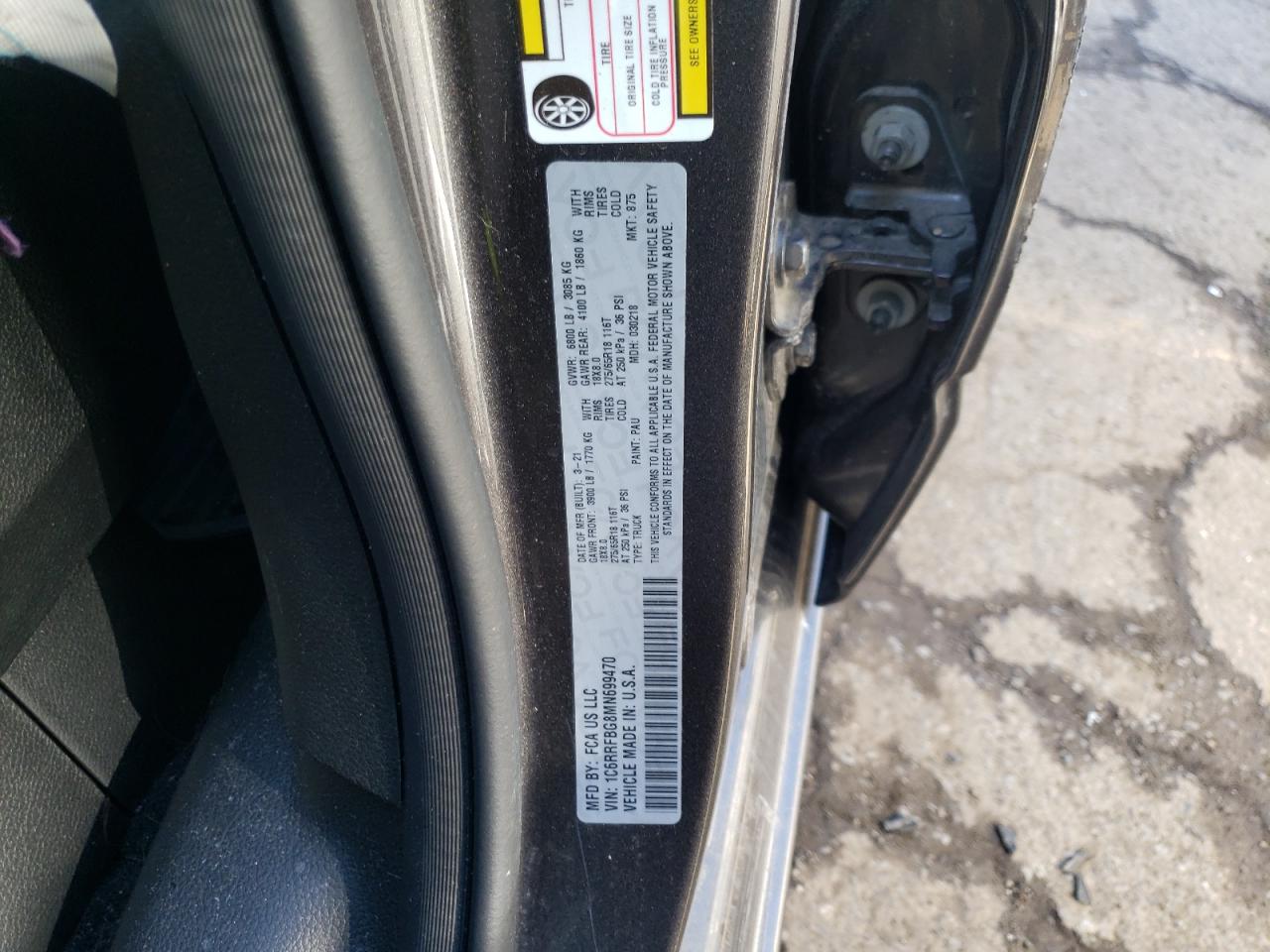 Photo 10 from auction – 2021 RAM 1500 BIG H with VIN 1C6RRFBG8MN699470