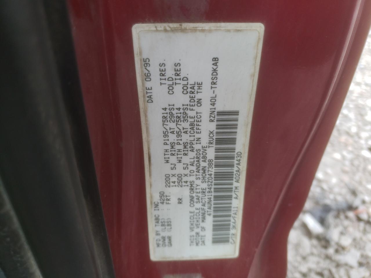 Photo 10 from auction – 1995 TOYOTA TACOMA with VIN 4TAUN41B4SZ047388