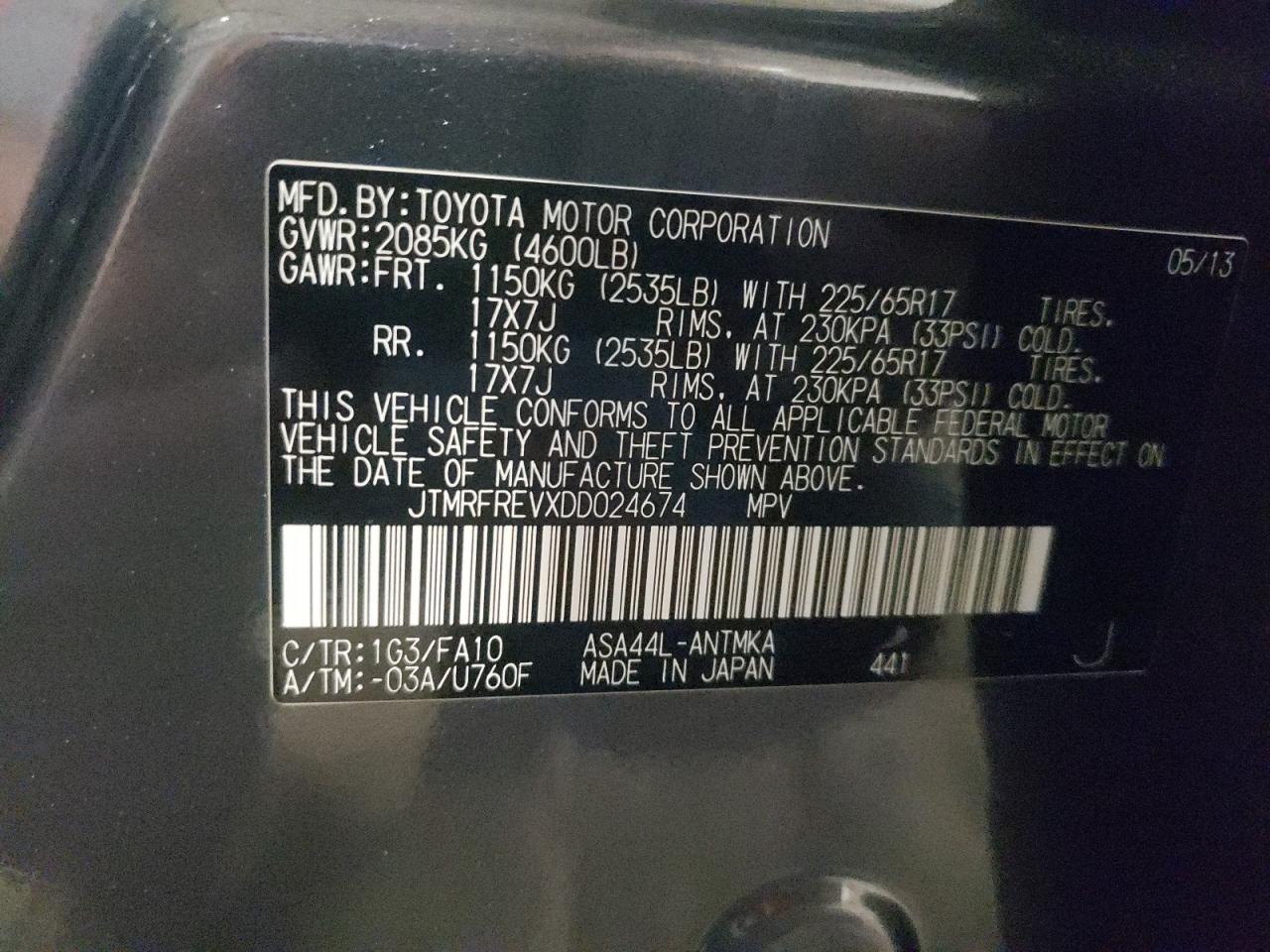 Photo 10 from auction – 2013 TOYOTA RAV4 XLE with VIN JTMRFREVXDD024674