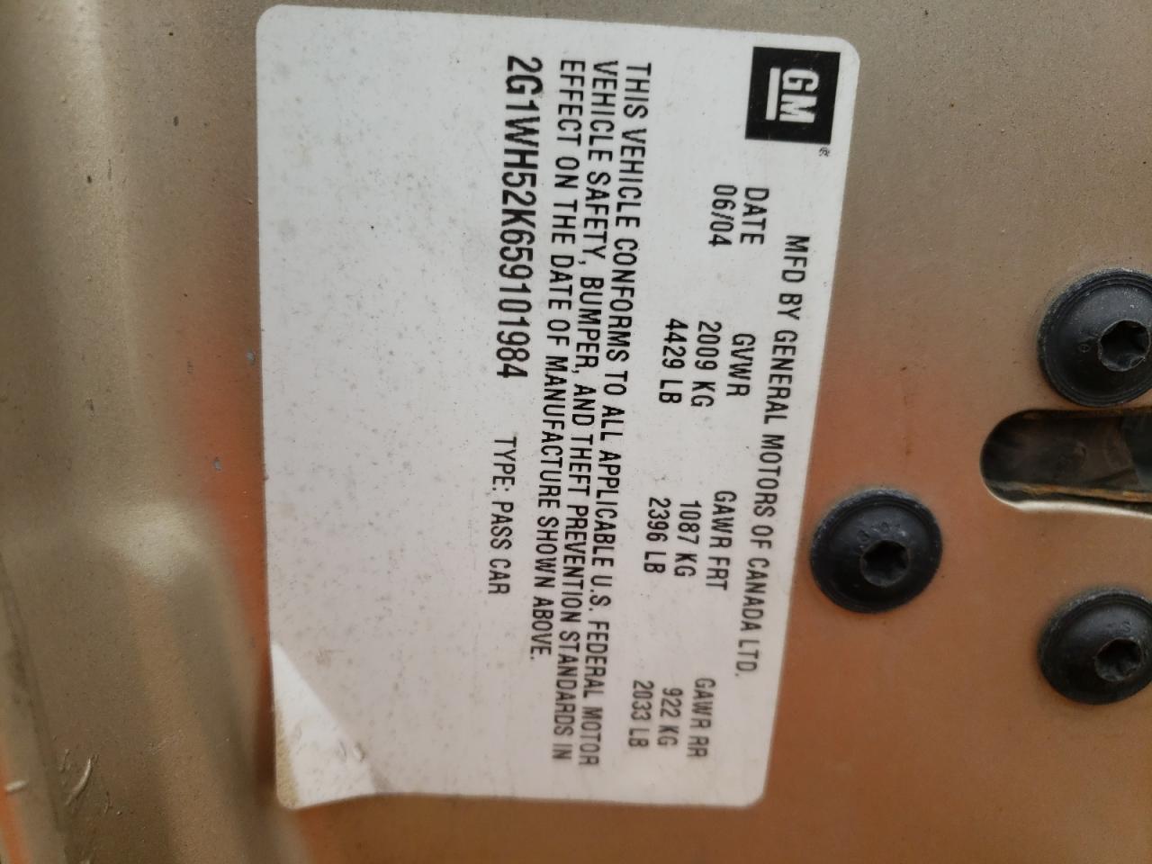 Photo 10 from auction – 2005 CHEVROLET IMPALA LS with VIN 2G1WH52K659101984
