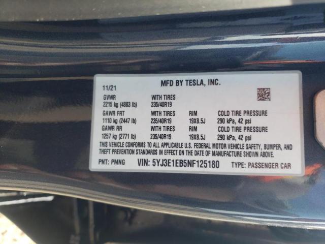 Photo 10 from auction – 2022 TESLA MODEL 3 with VIN 5YJ3E1EB5NF125180