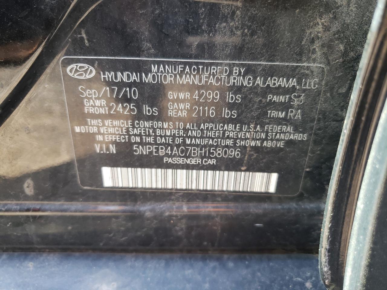 Zdjęcie 10 z aukcji – 2011 HYUNDAI SONATA z VIN 5NPEB4AC7BH158096