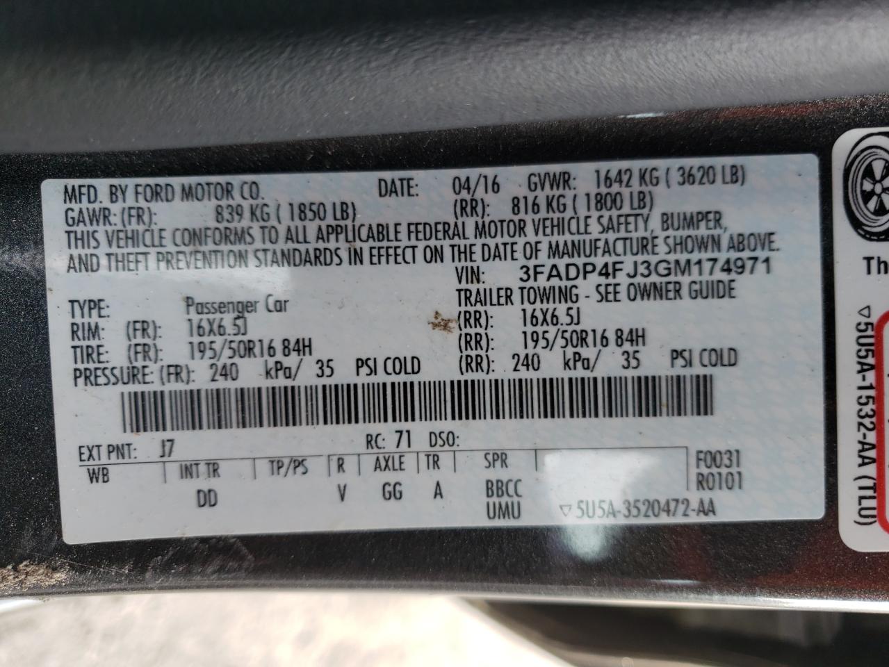 Photo 10 from auction – 2016 FORD FIESTA TIT with VIN 3FADP4FJ3GM174971