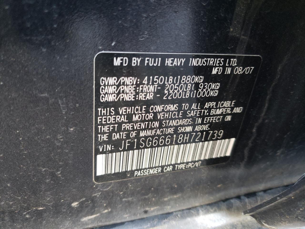Photo 10 from auction – 2008 SUBARU FORESTER S with VIN JF1SG66618H721739